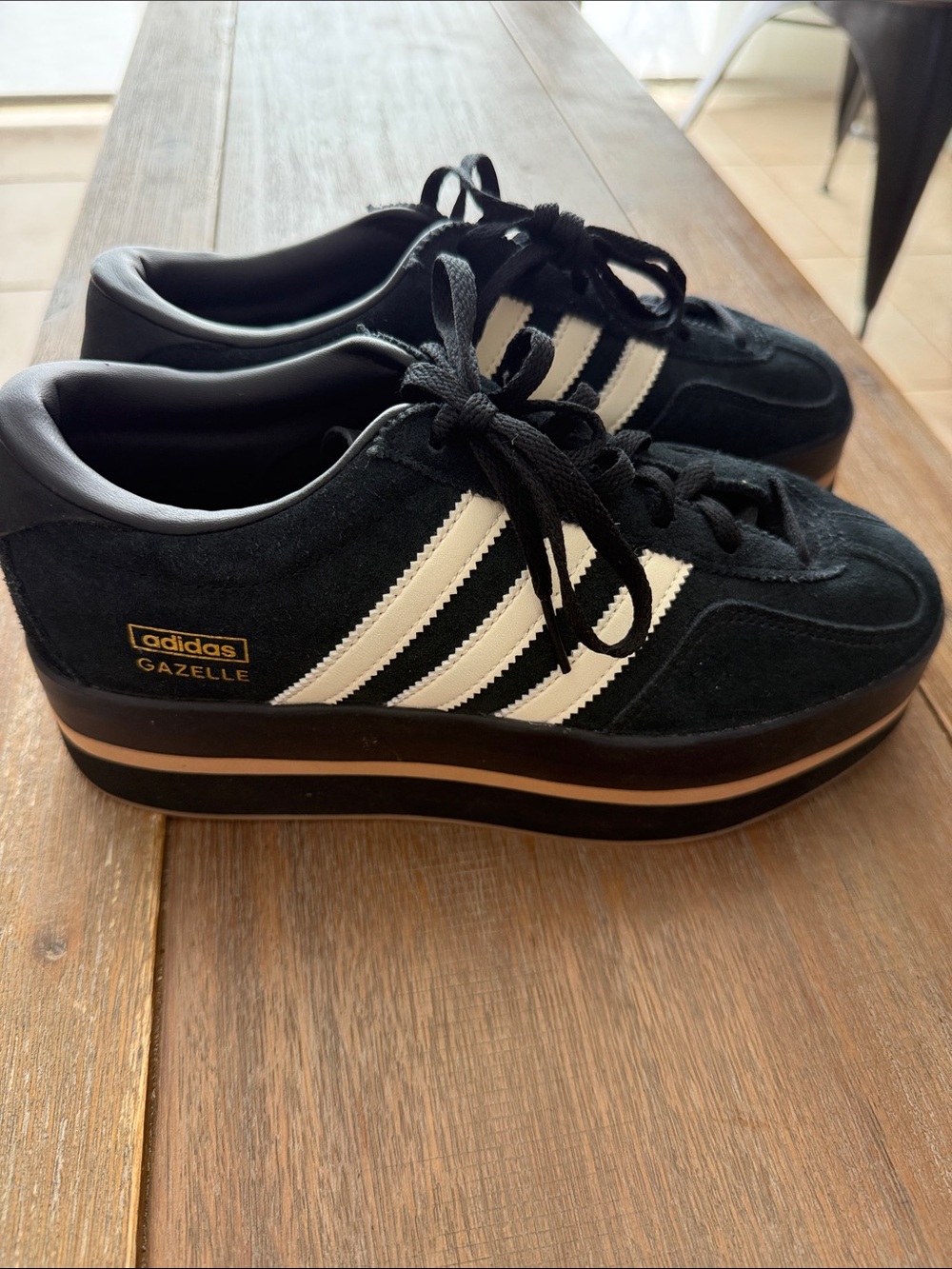 adidas Gazelle Stack Platform Sneakers - Black & White - see size